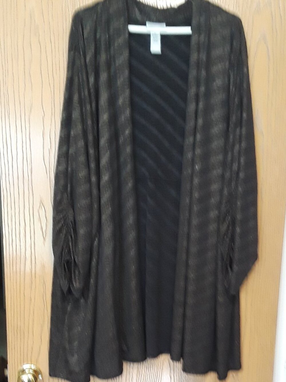 Vintage 90s Catherines 5X 34-36W Black Gold Shimmer SemiSheer Open Jacket Topper - Picture 1 of 10